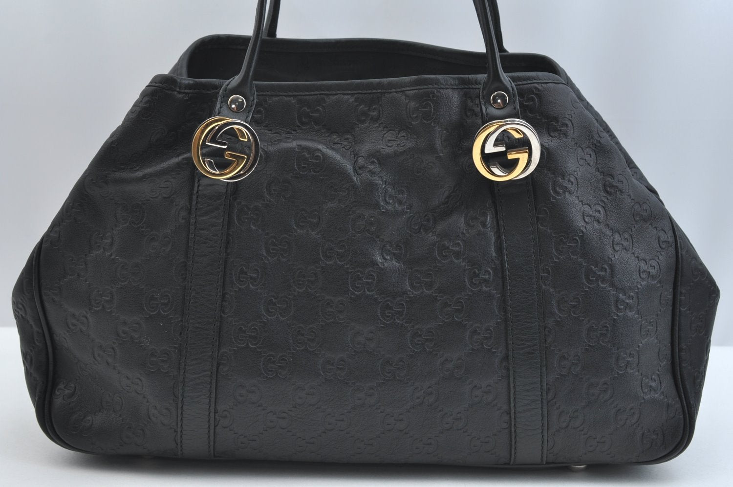 Authentic GUCCI Guccissima Twins Shoulder Tote Bag GG Leather 232957 Black 2396I