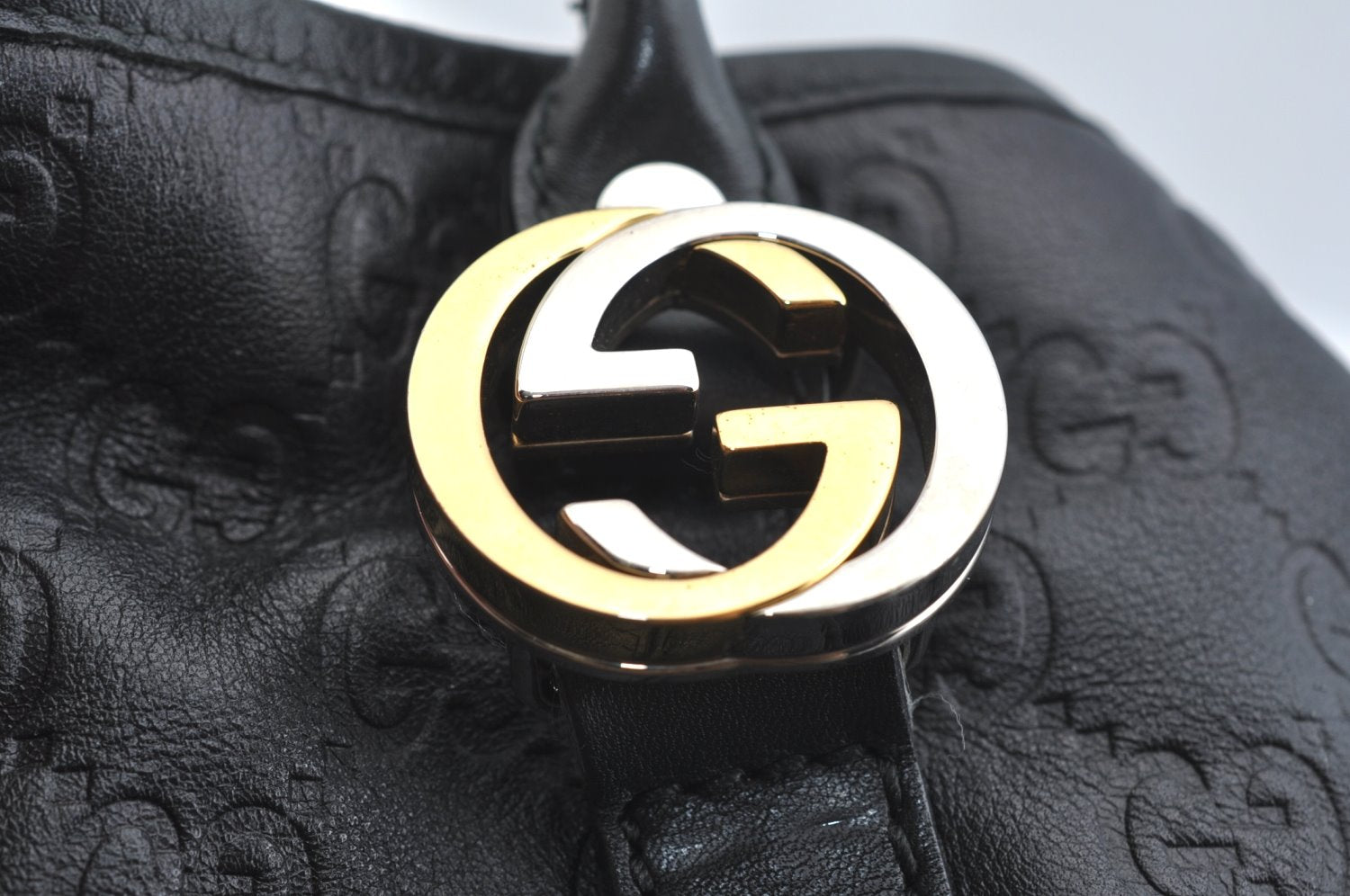 Authentic GUCCI Guccissima Twins Shoulder Tote Bag GG Leather 232957 Black 2396I