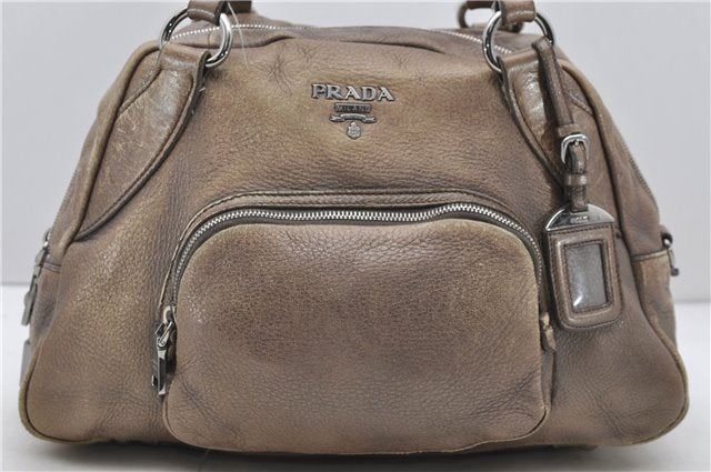 Authentic PRADA Leather Shoulder Bag Purse Brown 2397D