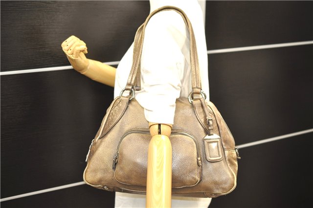 Authentic PRADA Leather Shoulder Bag Purse Brown 2397D