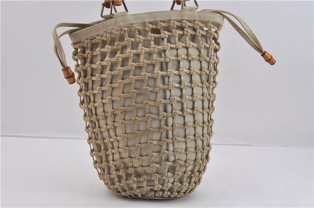 Authentic GUCCI Bamboo Hand Bag Purse Mesh Leather Suede Beige Junk 2398D