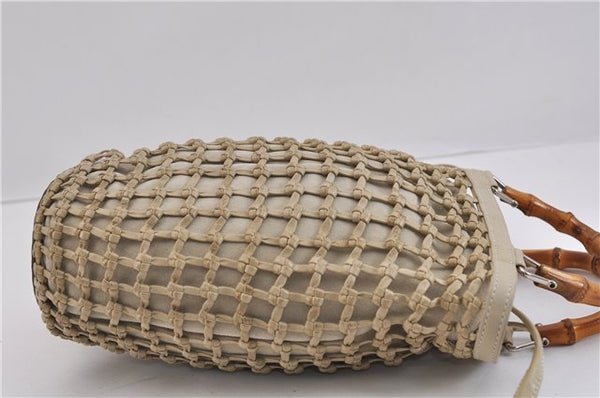 Authentic GUCCI Bamboo Hand Bag Purse Mesh Leather Suede Beige Junk 2398D