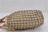 Authentic GUCCI Bamboo Hand Bag Purse Mesh Leather Suede Beige Junk 2398D