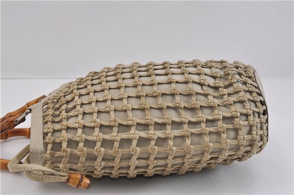 Authentic GUCCI Bamboo Hand Bag Purse Mesh Leather Suede Beige Junk 2398D