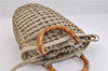 Authentic GUCCI Bamboo Hand Bag Purse Mesh Leather Suede Beige Junk 2398D