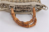 Authentic GUCCI Bamboo Hand Bag Purse Mesh Leather Suede Beige Junk 2398D