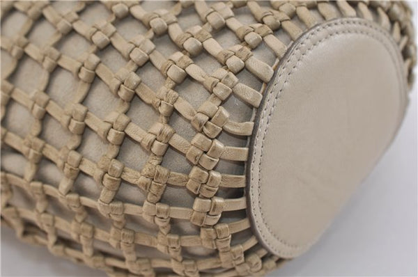 Authentic GUCCI Bamboo Hand Bag Purse Mesh Leather Suede Beige Junk 2398D