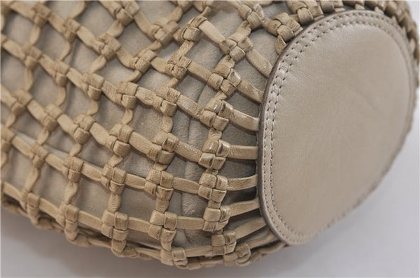 Authentic GUCCI Bamboo Hand Bag Purse Mesh Leather Suede Beige Junk 2398D
