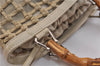 Authentic GUCCI Bamboo Hand Bag Purse Mesh Leather Suede Beige Junk 2398D