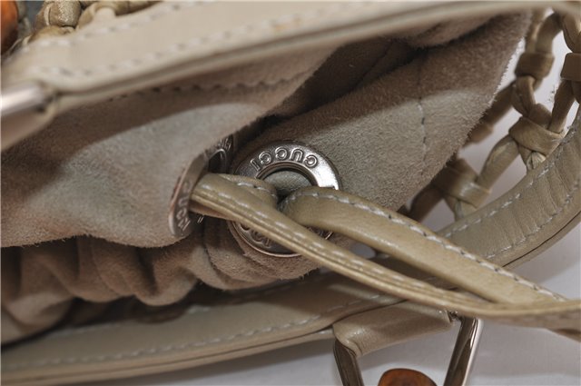 Authentic GUCCI Bamboo Hand Bag Purse Mesh Leather Suede Beige Junk 2398D