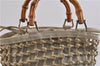 Authentic GUCCI Bamboo Hand Bag Purse Mesh Leather Suede Beige Junk 2398D