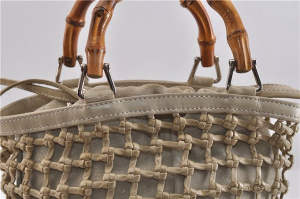 Authentic GUCCI Bamboo Hand Bag Purse Mesh Leather Suede Beige Junk 2398D