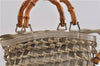 Authentic GUCCI Bamboo Hand Bag Purse Mesh Leather Suede Beige Junk 2398D