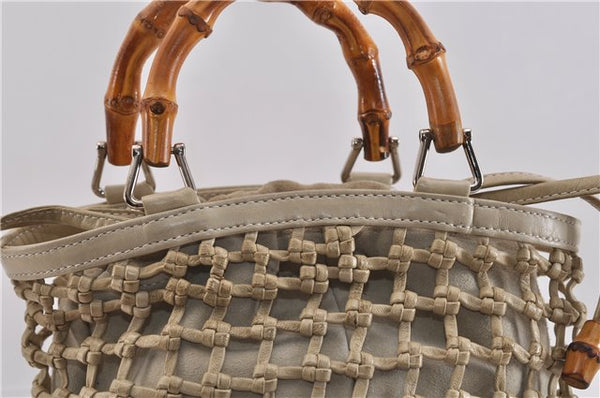 Authentic GUCCI Bamboo Hand Bag Purse Mesh Leather Suede Beige Junk 2398D