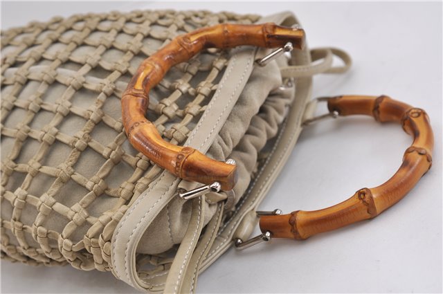 Authentic GUCCI Bamboo Hand Bag Purse Mesh Leather Suede Beige Junk 2398D