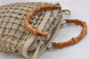 Authentic GUCCI Bamboo Hand Bag Purse Mesh Leather Suede Beige Junk 2398D