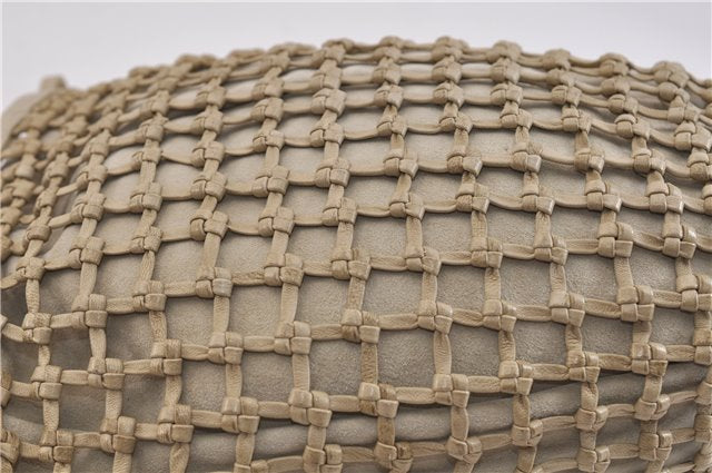 Authentic GUCCI Bamboo Hand Bag Purse Mesh Leather Suede Beige Junk 2398D
