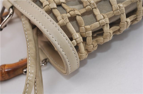 Authentic GUCCI Bamboo Hand Bag Purse Mesh Leather Suede Beige Junk 2398D
