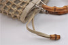 Authentic GUCCI Bamboo Hand Bag Purse Mesh Leather Suede Beige Junk 2398D
