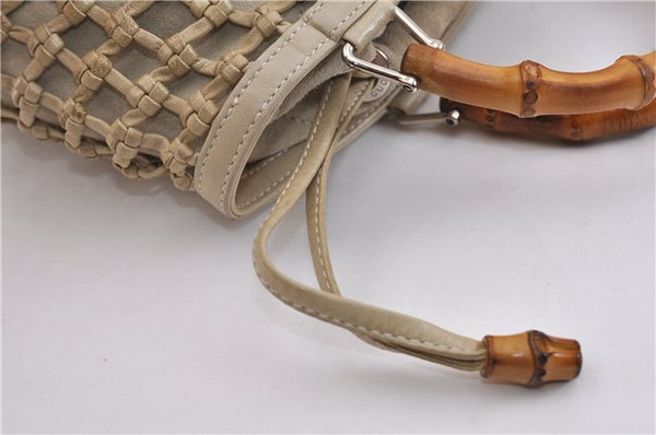 Authentic GUCCI Bamboo Hand Bag Purse Mesh Leather Suede Beige Junk 2398D
