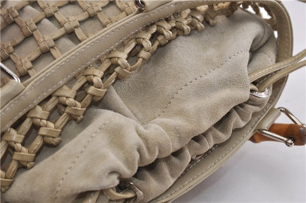 Authentic GUCCI Bamboo Hand Bag Purse Mesh Leather Suede Beige Junk 2398D