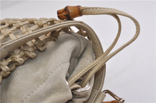 Authentic GUCCI Bamboo Hand Bag Purse Mesh Leather Suede Beige Junk 2398D