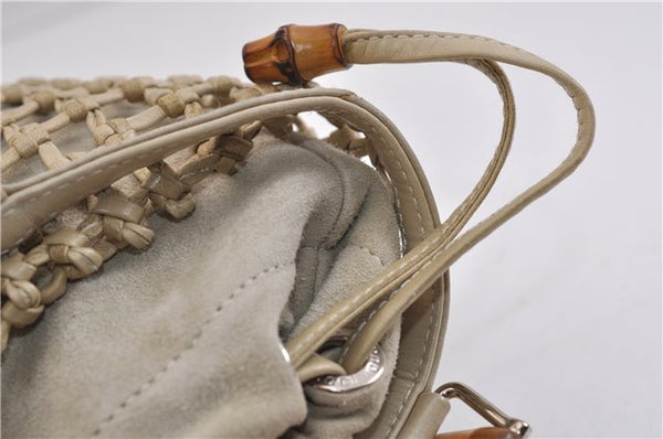 Authentic GUCCI Bamboo Hand Bag Purse Mesh Leather Suede Beige Junk 2398D