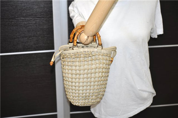 Authentic GUCCI Bamboo Hand Bag Purse Mesh Leather Suede Beige Junk 2398D