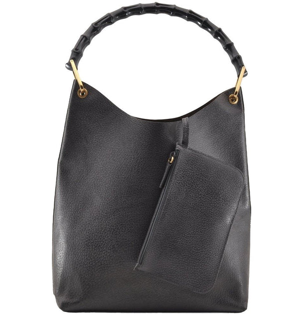 Authentic GUCCI Bamboo Vintage Shoulder Hand Bag Purse Leather Black 2398I