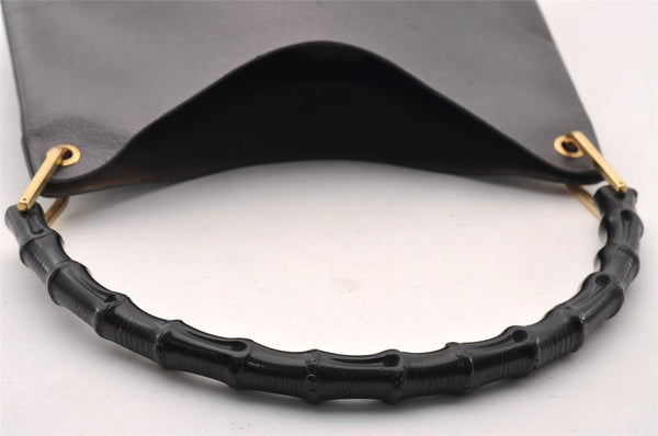 Authentic GUCCI Bamboo Vintage Shoulder Hand Bag Purse Leather Black 2398I