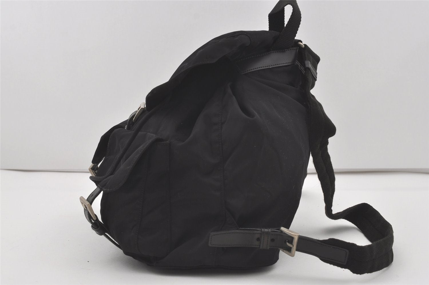 Authentic PRADA Vintage Nylon Tessuto Leather Backpack Black 2401I