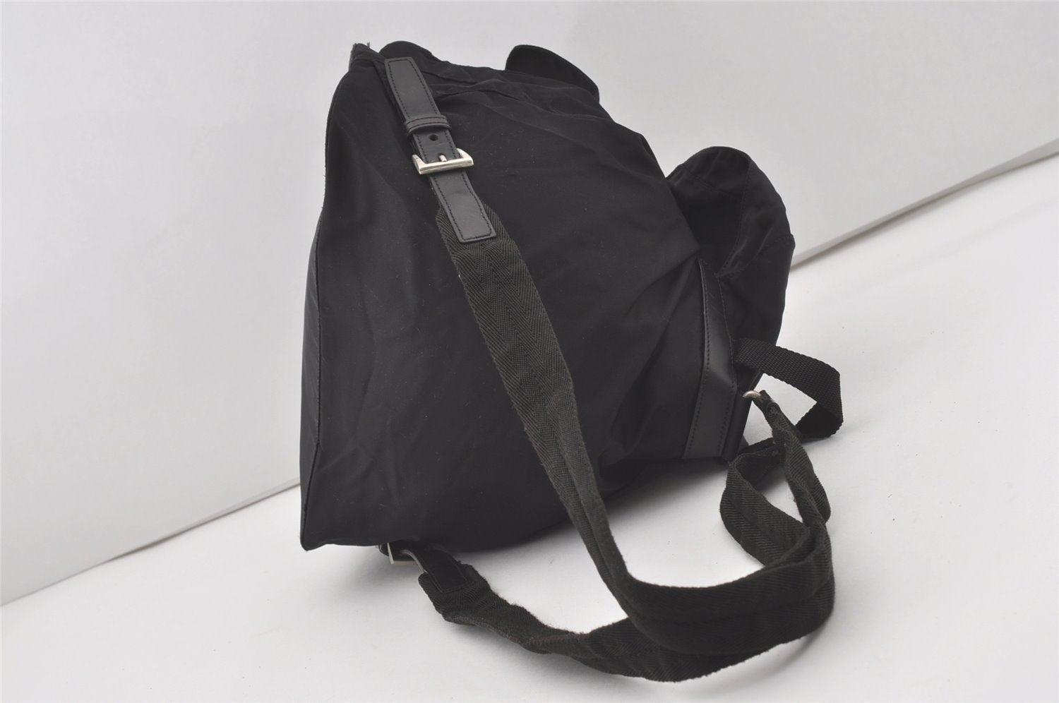 Authentic PRADA Vintage Nylon Tessuto Leather Backpack Black 2401I