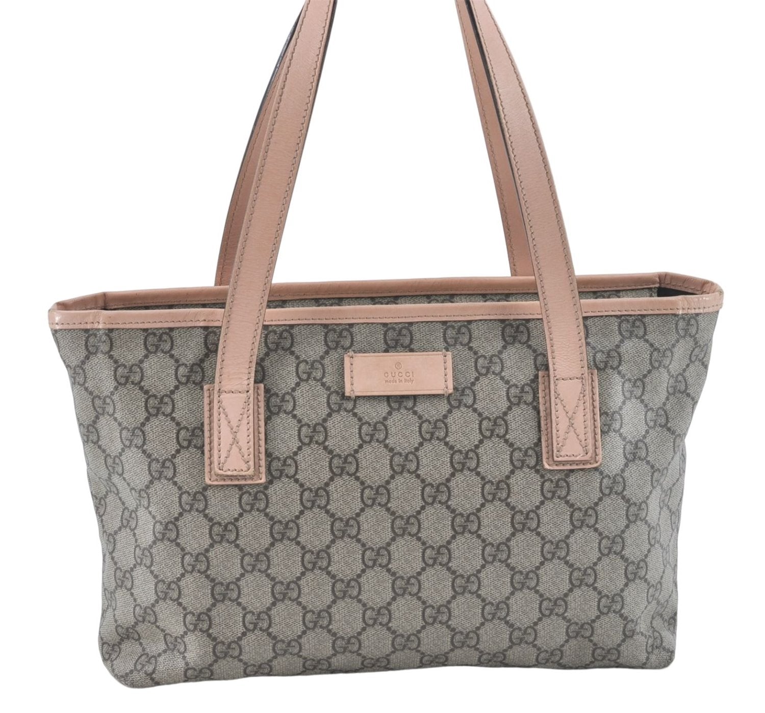 Authentic GUCCI Shoulder Tote Bag GG PVC Leather 181086 Brown Pink 2402C