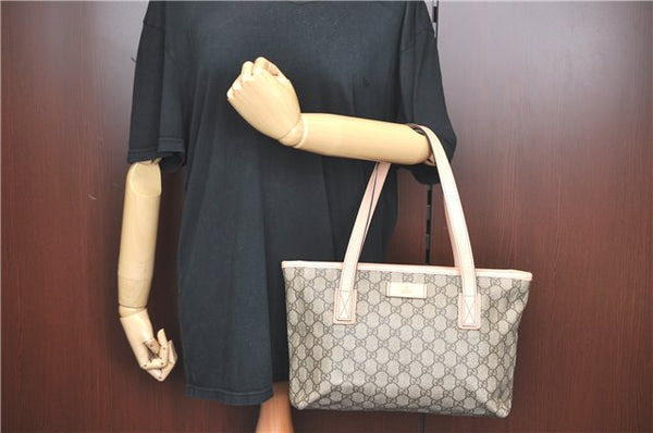 Authentic GUCCI Shoulder Tote Bag GG PVC Leather 181086 Brown Pink 2402C