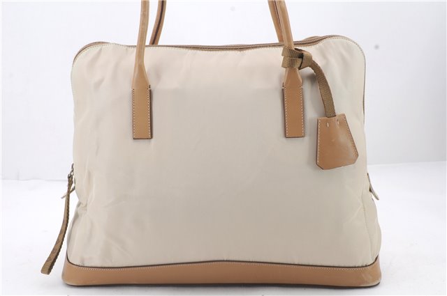 Authentic PRADA Nylon Leather Shoulder Tote Bag Ivory Beige 2402D