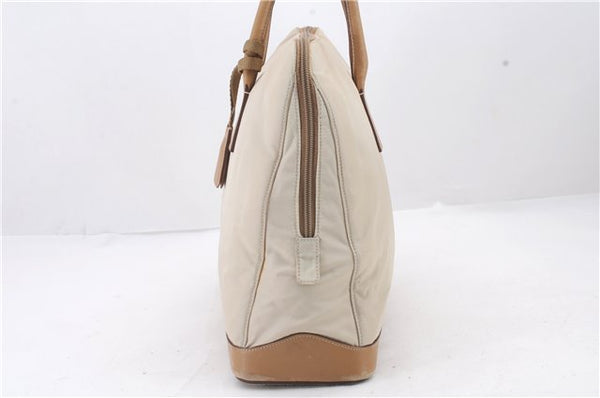 Authentic PRADA Nylon Leather Shoulder Tote Bag Ivory Beige 2402D