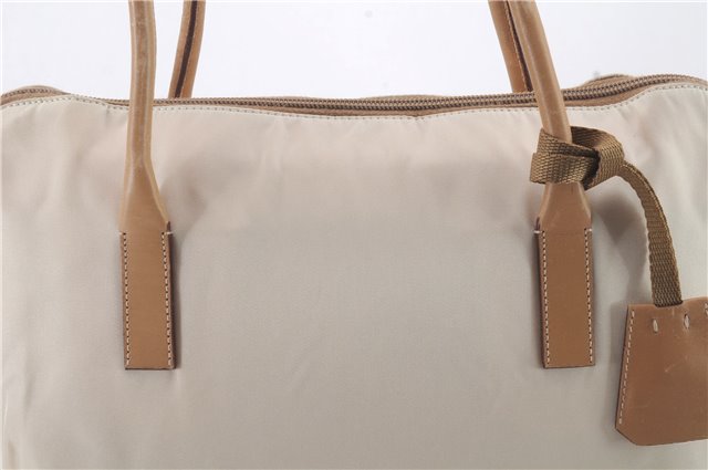 Authentic PRADA Nylon Leather Shoulder Tote Bag Ivory Beige 2402D