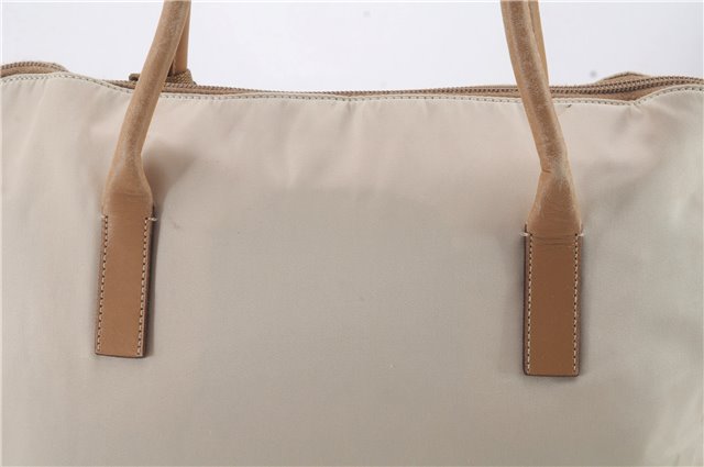 Authentic PRADA Nylon Leather Shoulder Tote Bag Ivory Beige 2402D