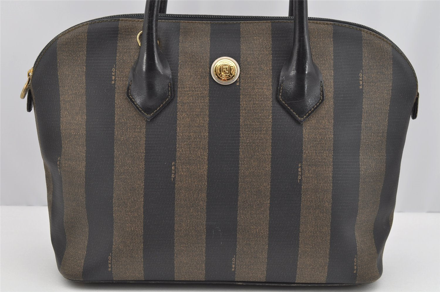Authentic FENDI Pequin 2Way Shoulder Hand Bag PVC Leather Brown Black 2402I