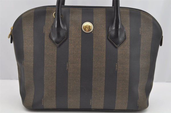 Authentic FENDI Pequin 2Way Shoulder Hand Bag PVC Leather Brown Black 2402I