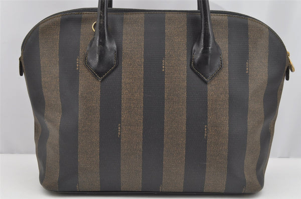 Authentic FENDI Pequin 2Way Shoulder Hand Bag PVC Leather Brown Black 2402I