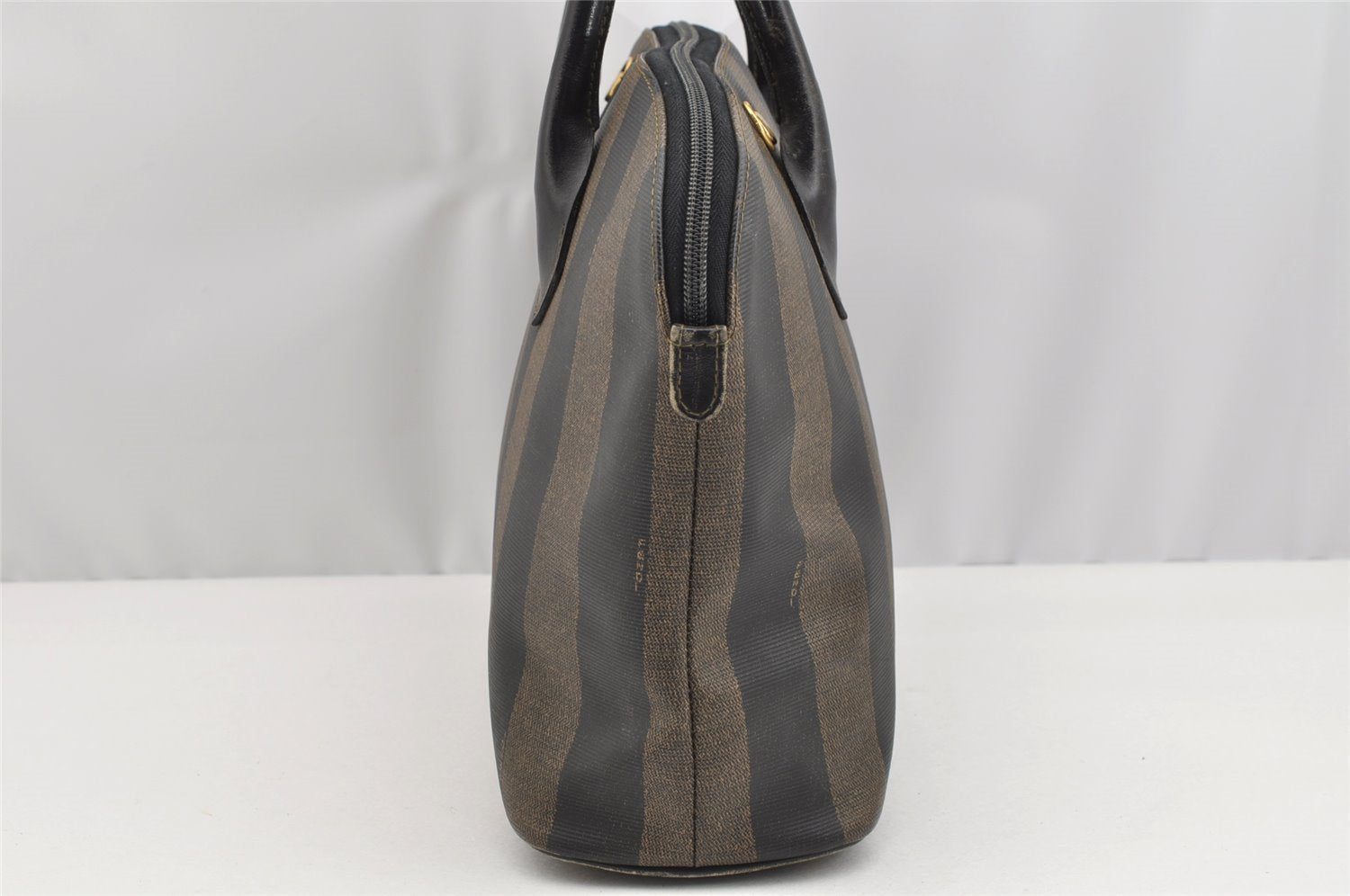 Authentic FENDI Pequin 2Way Shoulder Hand Bag PVC Leather Brown Black 2402I