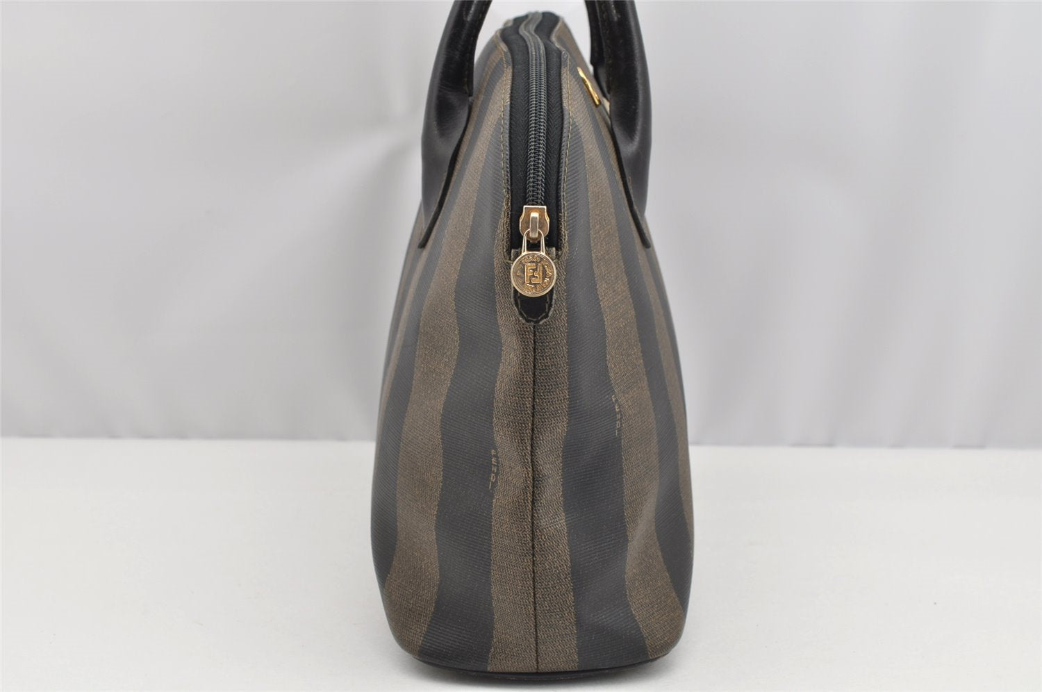 Authentic FENDI Pequin 2Way Shoulder Hand Bag PVC Leather Brown Black 2402I