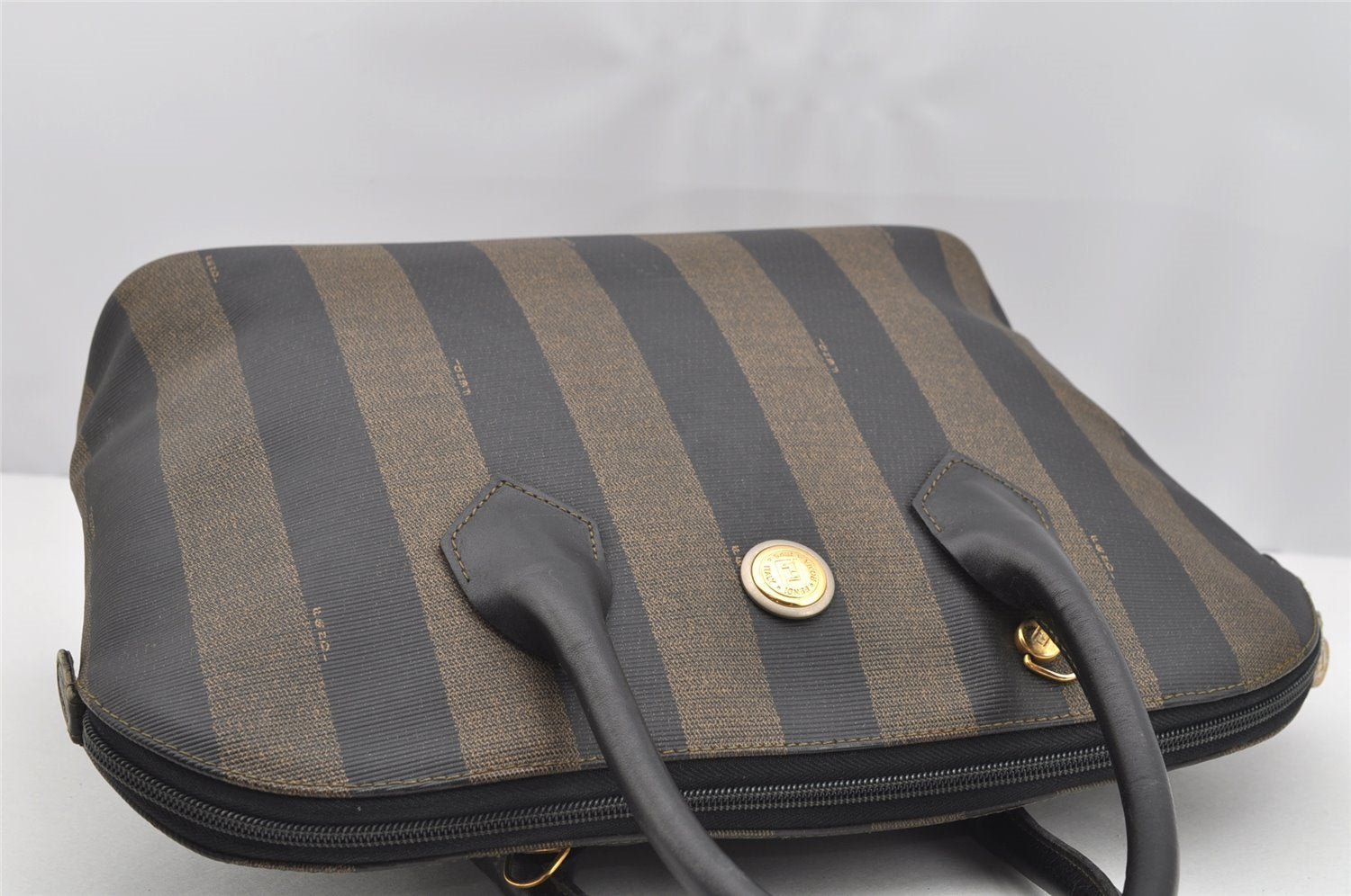 Authentic FENDI Pequin 2Way Shoulder Hand Bag PVC Leather Brown Black 2402I