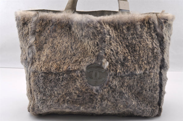 Authentic CHANEL Lapin Fur Tote Hand Bag Fur Suede Light Gray 2403I