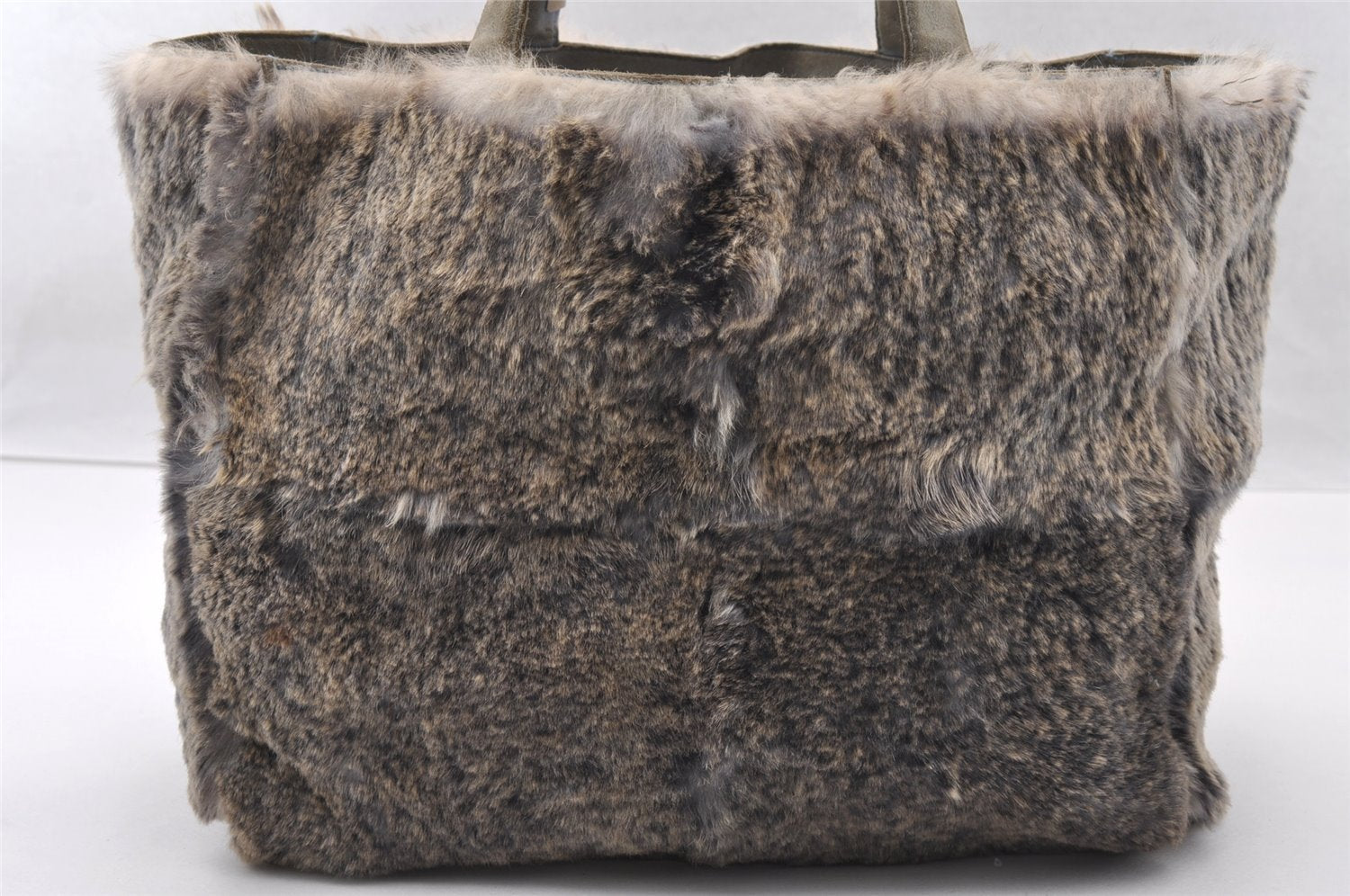 Authentic CHANEL Lapin Fur Tote Hand Bag Fur Suede Light Gray 2403I