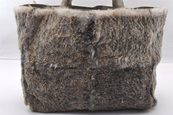 Authentic CHANEL Lapin Fur Tote Hand Bag Fur Suede Light Gray 2403I