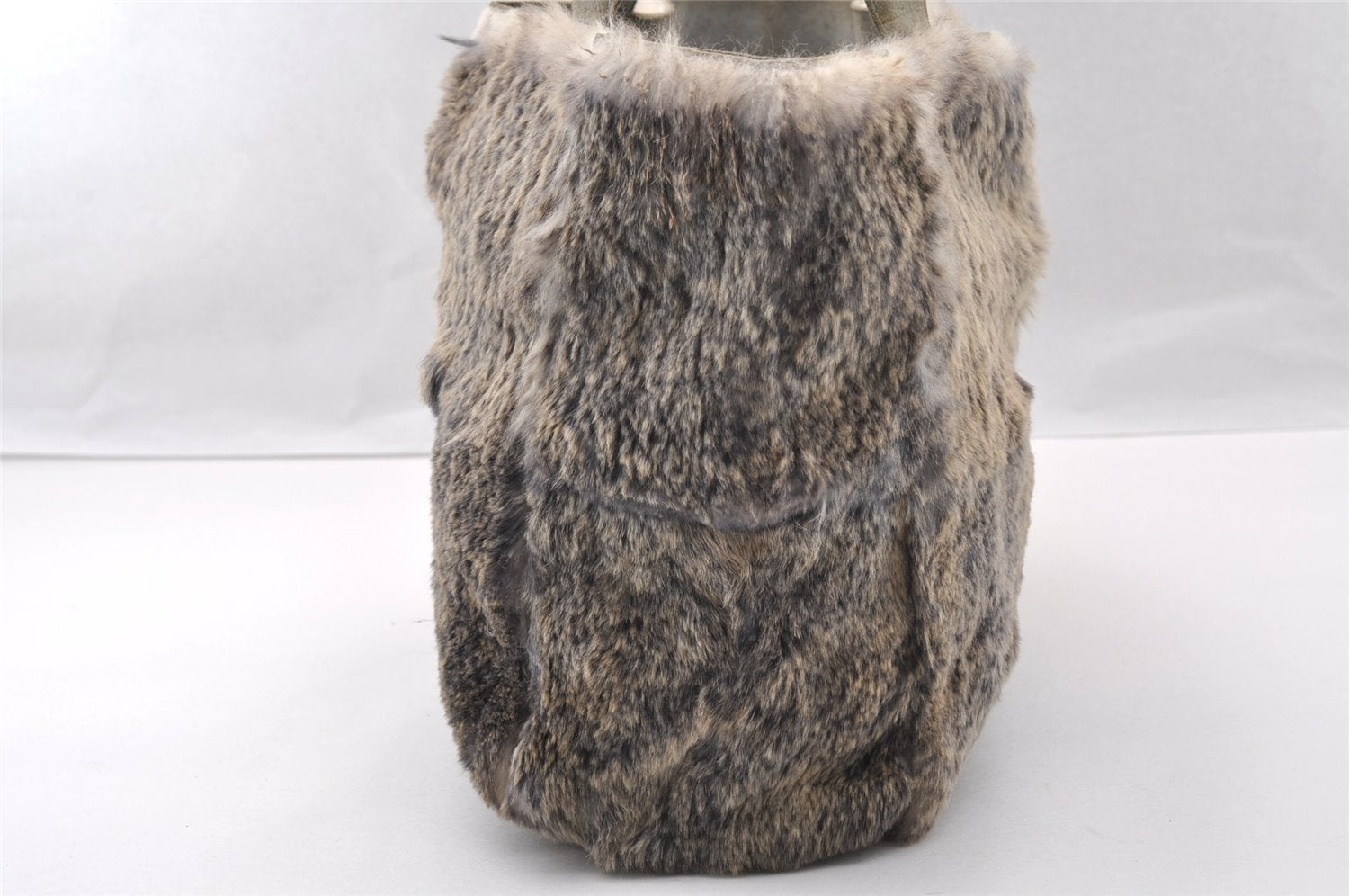 Authentic CHANEL Lapin Fur Tote Hand Bag Fur Suede Light Gray 2403I