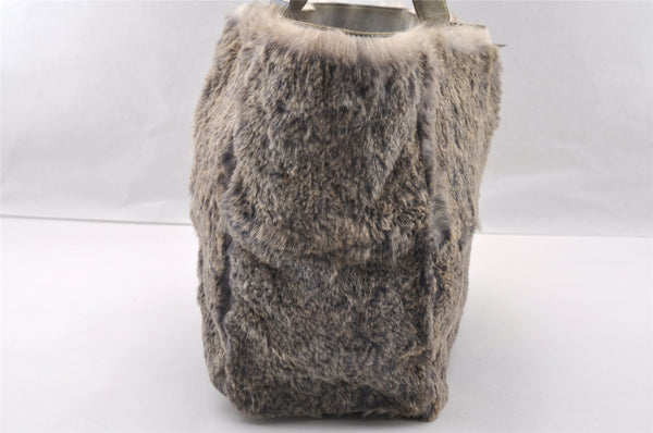 Authentic CHANEL Lapin Fur Tote Hand Bag Fur Suede Light Gray 2403I