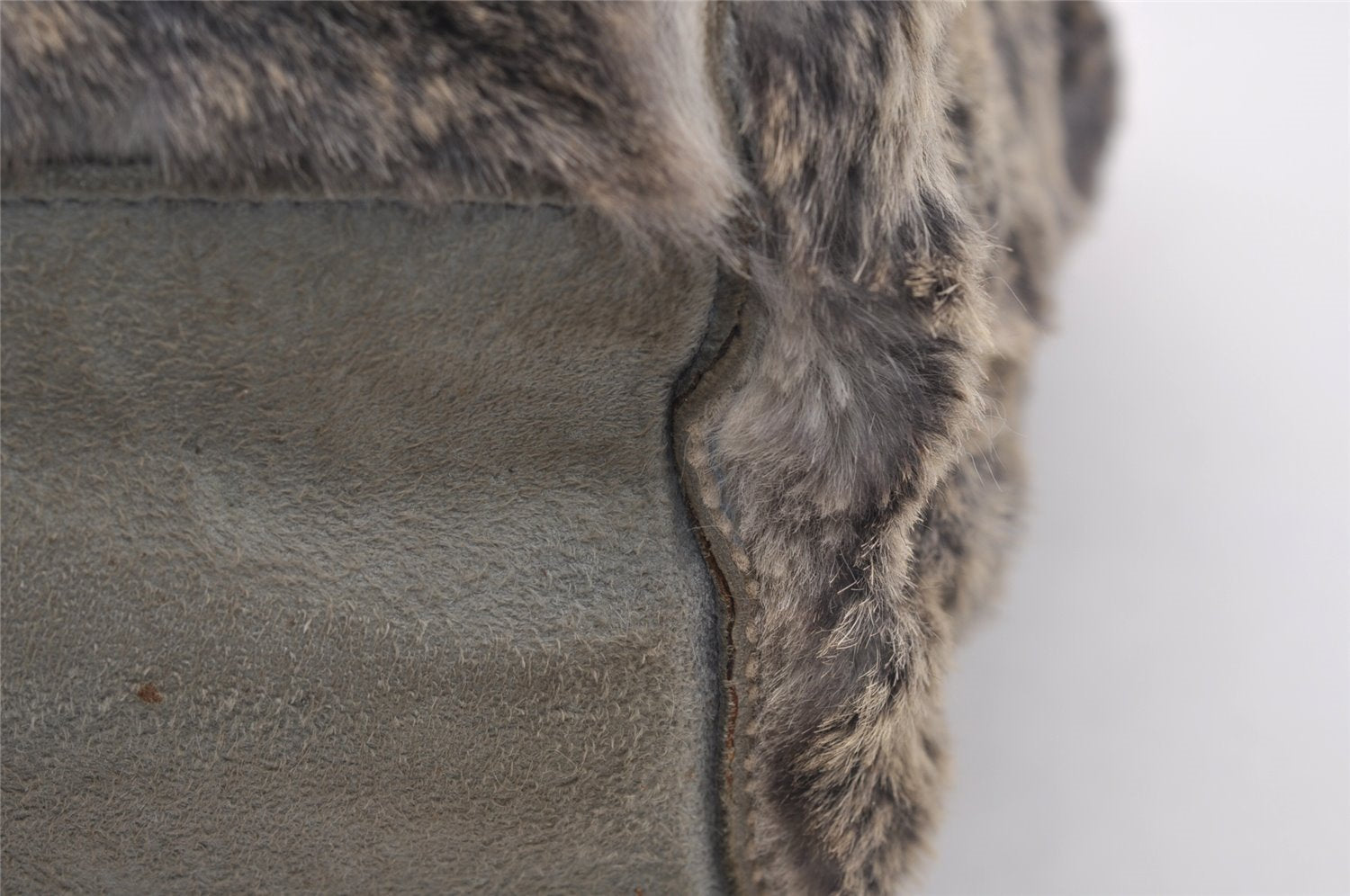 Authentic CHANEL Lapin Fur Tote Hand Bag Fur Suede Light Gray 2403I